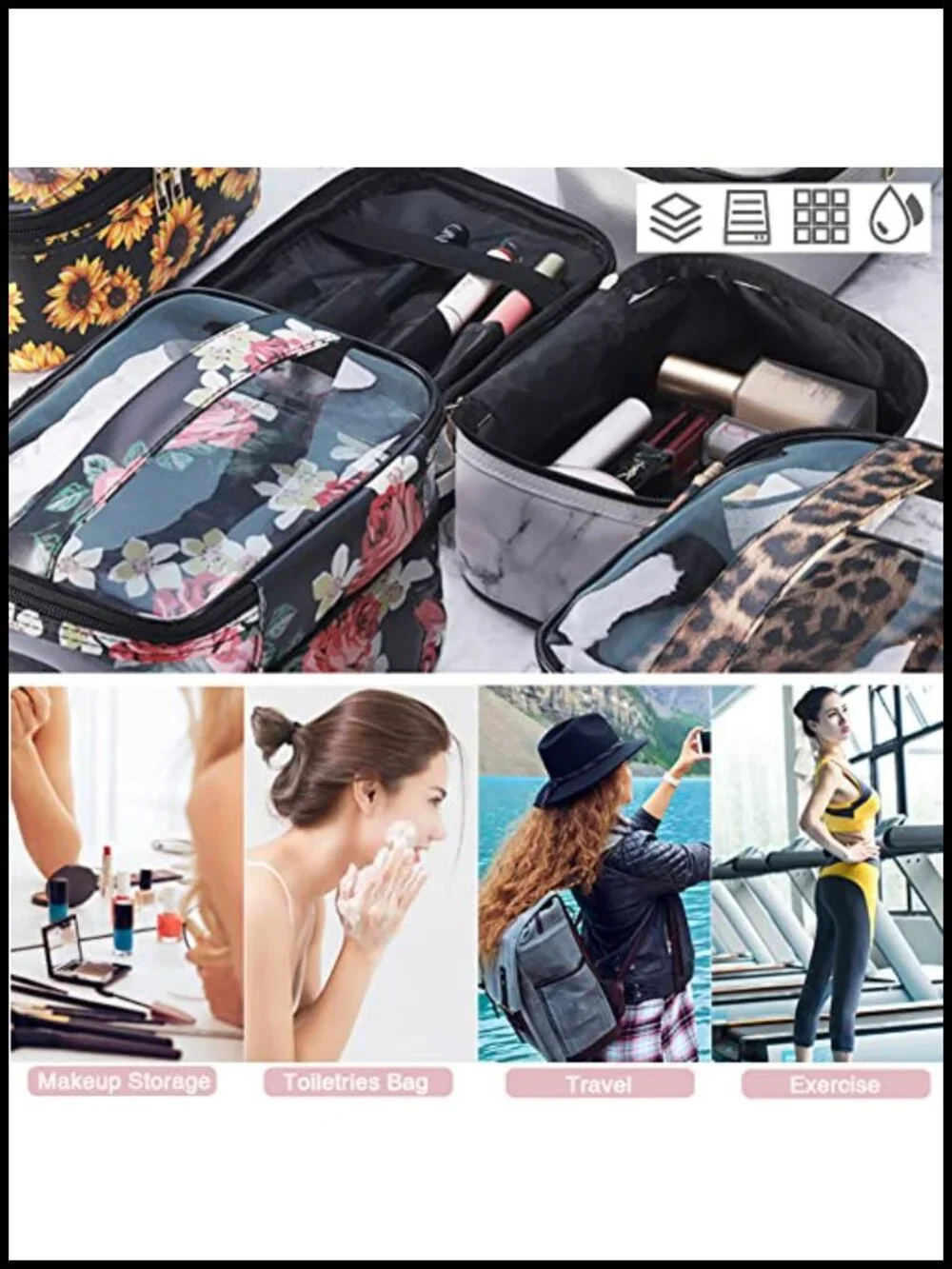 Waterproof Faux Leather Travel Toiletry Bag with Double Layer Organizer